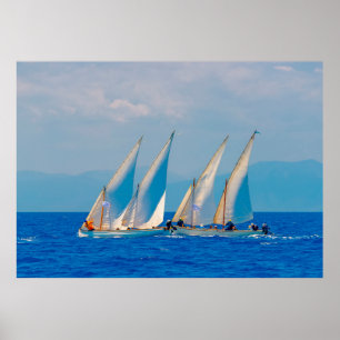 Affiche Classic wooden sailing boats in a race, Spetses i