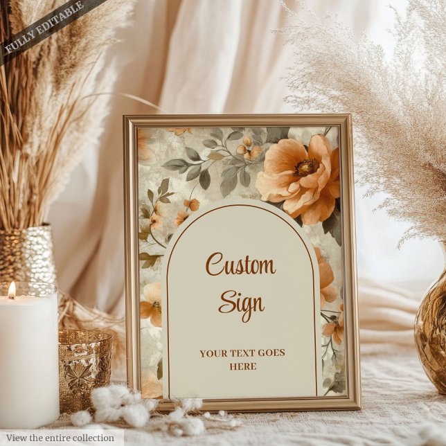 Affiche Classique Boho Terre Cuite Ivoire Sage Floral Pers (Classic Boho Terra Cotta Ivory Sage Floral Custom Sign)