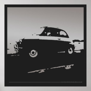 Affiche Classique de Fiat 500 - argent sur l'affiche noire