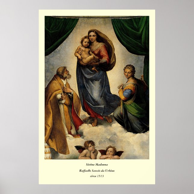 Affiche Classique de Raphael "Vierge Sixtine" (vers 1513) (Devant)