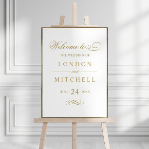 Affiche Classique Élégant Antique Or Mariage Bienvenue