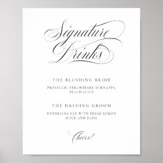 Affiche Classique Elégant Mariage Signature Boissons Table