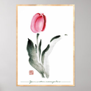 Affiche Classique fleur de tulipe à l'encre sumi-e chinois