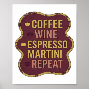 Affiche Classique Jaune CAFÉ VIN MARTINI EXPRESSO RÉPÉTER