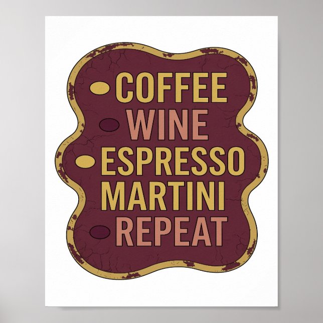 Affiche Classique Jaune CAFÉ VIN MARTINI EXPRESSO RÉPÉTER (Devant)