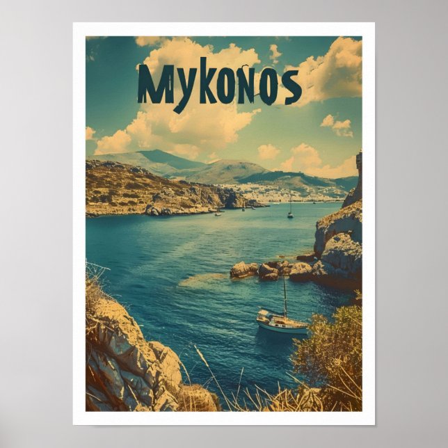 Affiche Classique Mykonos Grèce Vintage voyage rétro (Devant)