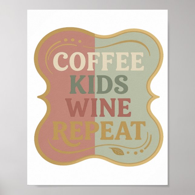 Affiche Classique Or CAFE ENFANTS VIN REPETE Texte Art 3D (Devant)