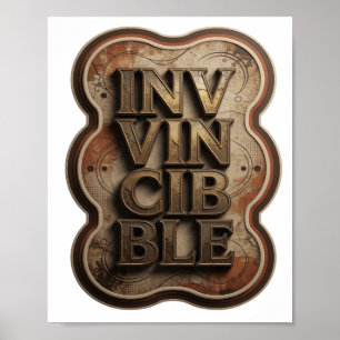 Affiche Classique Or INVINCIBLE Art de texte 3D