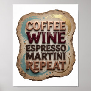 Affiche Classique Orange CAFÉ VIN MARTINI EXPRESSO RÉPÉTER