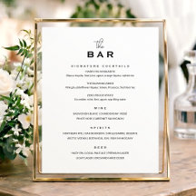 Classique Panneau de Menu de Bar de Mariage Minima