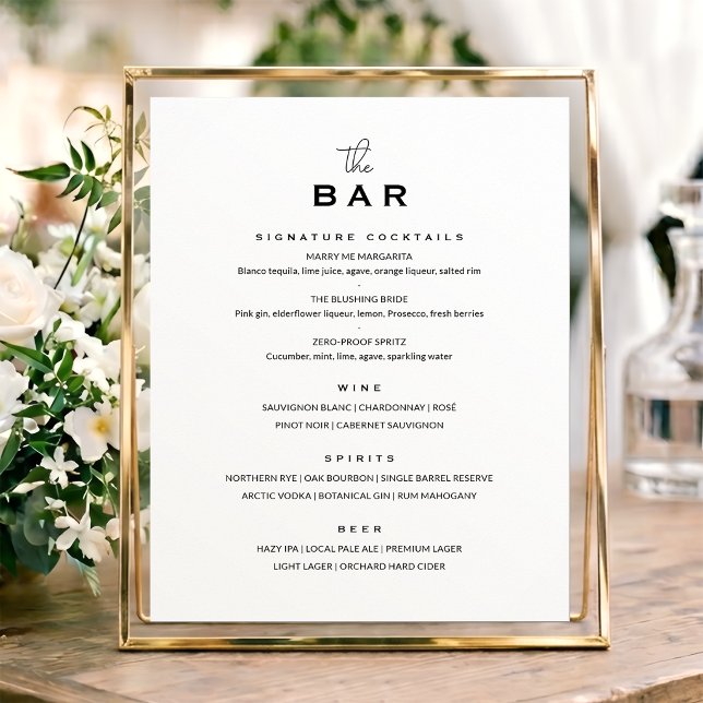 Affiche Classique Panneau de Menu de Bar de Mariage Minima (Créateur téléchargé)
