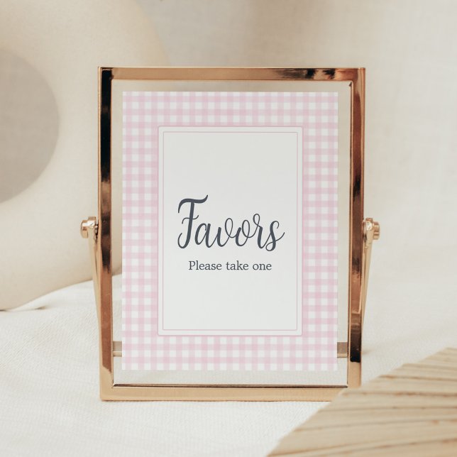 Affiche Classique Rose En vichy Baby shower Faveurs (Girl Gingham Baby Shower Favors Sign)