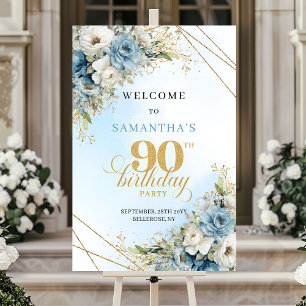 Affiche Classique Rustique bleu poussiéreux or 90e anniver