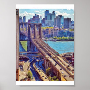 Affiche Classique Skyline du pont de Brooklyn à New York 