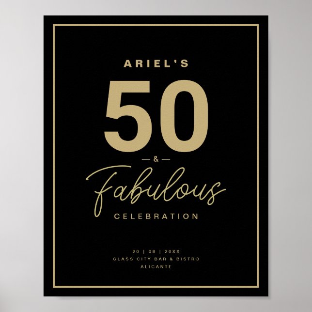 Affiche Classy Black & Gold 50 & Fabuleux fête d'anniversa (Devant)