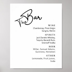Affiche Classy Black white typography menu barre mariage P