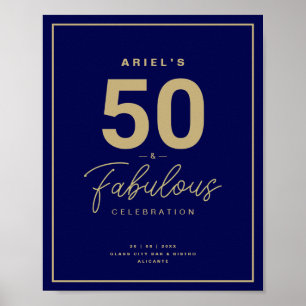 Affiche Classy Blue & Gold 50 & Fabuleux fête d'anniversai
