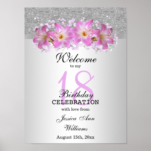 Affiche Classy Silver & Belladonna Lilies 18th Birthday    (Devant)