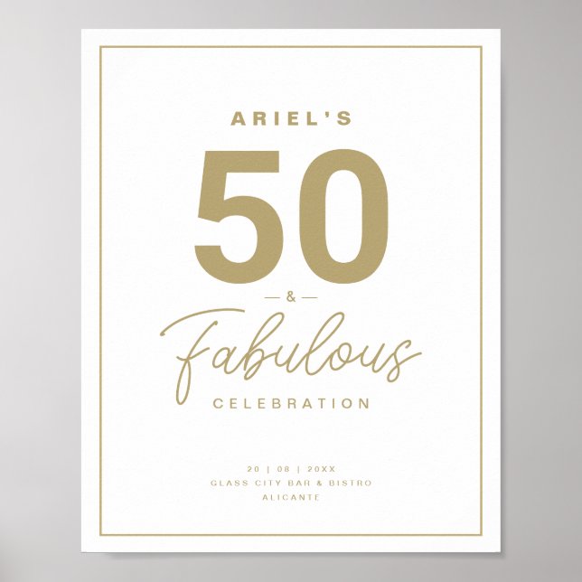 Affiche Classy White & Gold 50 & Fabuleux fête d'anniversa (Devant)