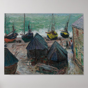 Affiche Claude Monet - Bateaux sur la plage à Etretat