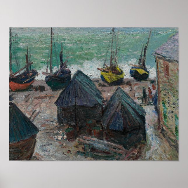 Affiche Claude Monet - Bateaux sur la plage à Etretat (Devant)