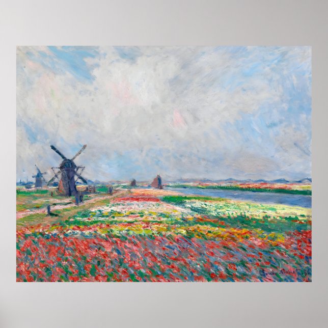 Affiche Claude Monet, Bulbfield et Windmill à proximité de (Devant)