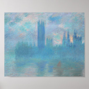 Affiche Claude Monet. Chambres du Parlement de Londres. Bl