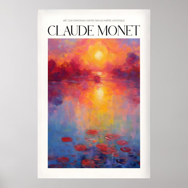 Affiche Claude Monet Coucher de soleil vibrant sur les nén (Devant)