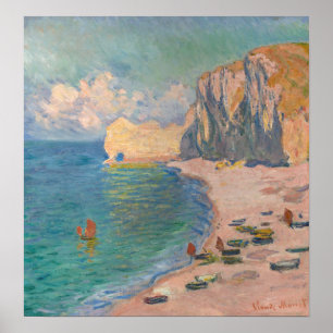 Affiche Claude Monet - Etretat : Plage et Falaise d'Amont