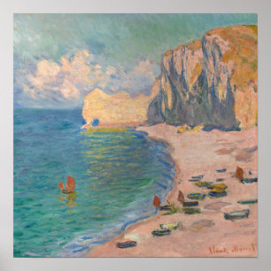 Affiche Claude Monet - Etretat : Plage et Falaise d'Amont