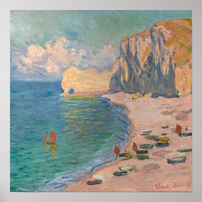 Affiche Claude Monet - Etretat : Plage et Falaise d'Amont (Devant)
