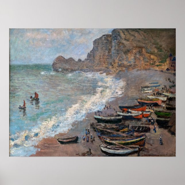 Affiche Claude Monet - La plage d'Etretat (Devant)