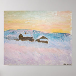 Affiche Claude Monet - Paysage de Norvège, Maisons Bleues