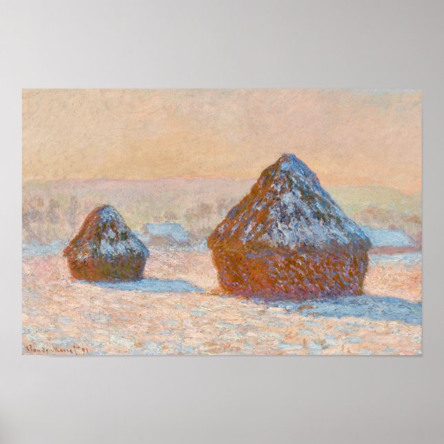 Affiche Claude Monet - Piles à roues, Effet neige, Matin (Devant)