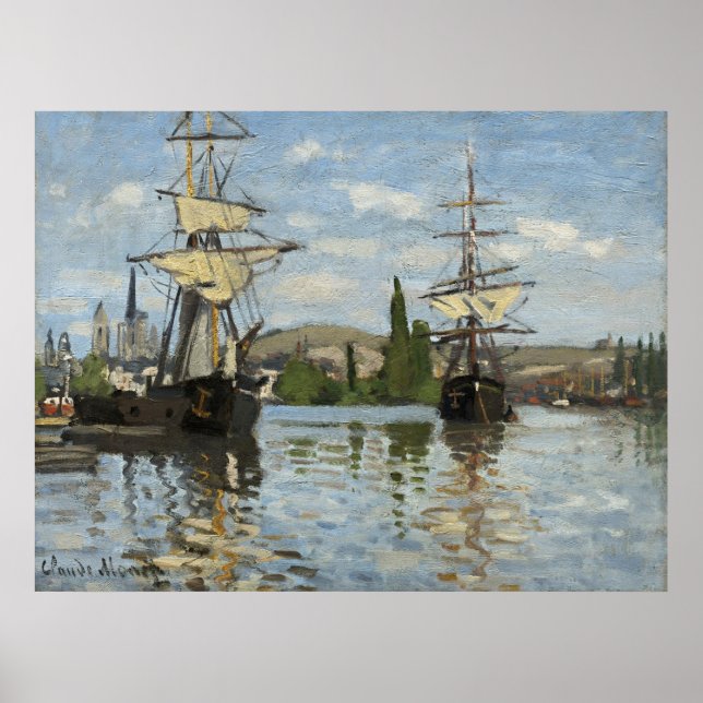 Affiche Claude Monet Ships on the Seine River Travel Art (Devant)