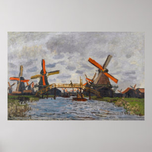 Affiche Claude Monet - Windmills près de Zaandam