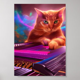 Affiche clavier d'art psychédélique/chat piano