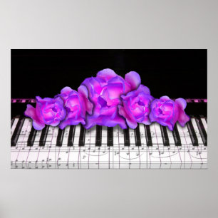 Affiche Clavier de piano et Rose
