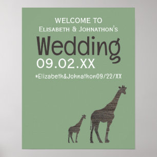 Affiche Clay Safari Giraffe, Mariage rustique Bienvenue