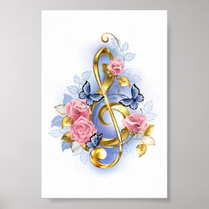 Affiche Clé de fer avec roses roses roses