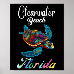 Affiche Clearwater Beach Floride Tie Dye Famille de tortue