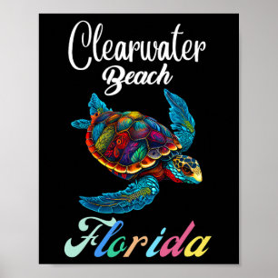 Affiche Clearwater Beach Floride Tie Dye Famille de tortue