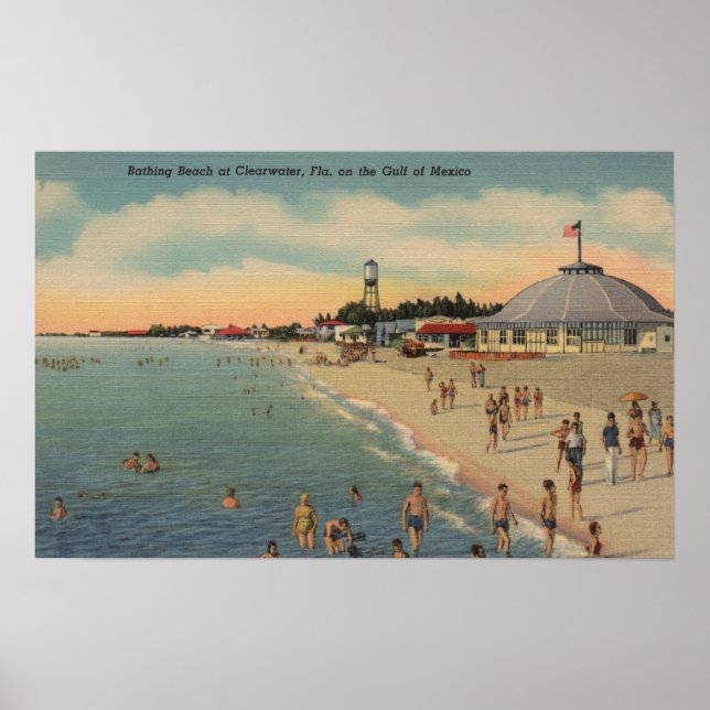 Affiche Clearwater, FL - Baigneurs et bains de soleil sur  (Devant)