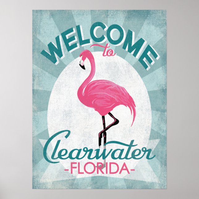 Affiche Clearwater Florida Flamant rose rose Retro (Devant)
