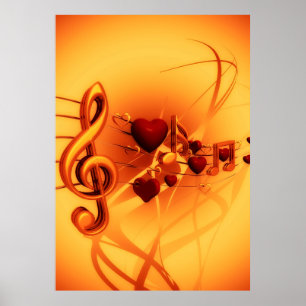 Affiche Clef notes amour musique coeur