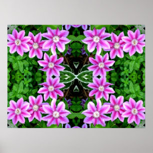Affiche Clematis et Oregano, fleurs roses vert botanique