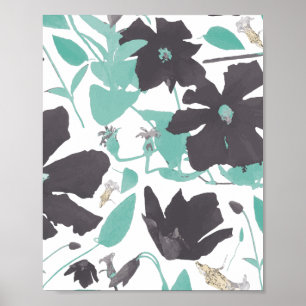Affiche Clematis Floral Turquoise Motif Brown Art Imprimer