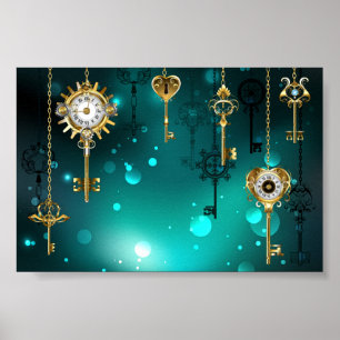 Affiche Clés squelettes antiques sur fond vert