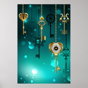 Affiche Clés squelettes antiques sur fond vert