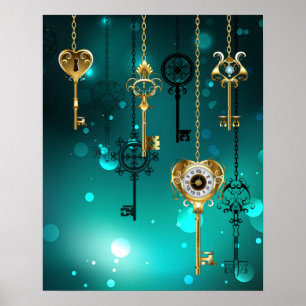 Affiche Clés squelettes antiques sur fond vert